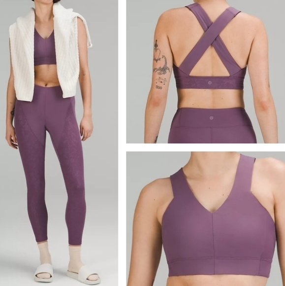 Lululemon Lab Embossed Nulu Cross-Back Yoga Bra Tracer Print Emboss Amethyst 2 - Picture 14 of 14